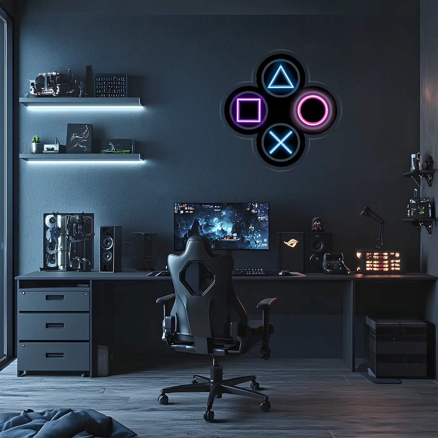 Gamer Neon Duvar Dekoru | RGB Oyun Konsolu Tuş Sembolleri LED Işıklı Pleksi Tablo | Oyun Odası Aydınlatması — görsel 2