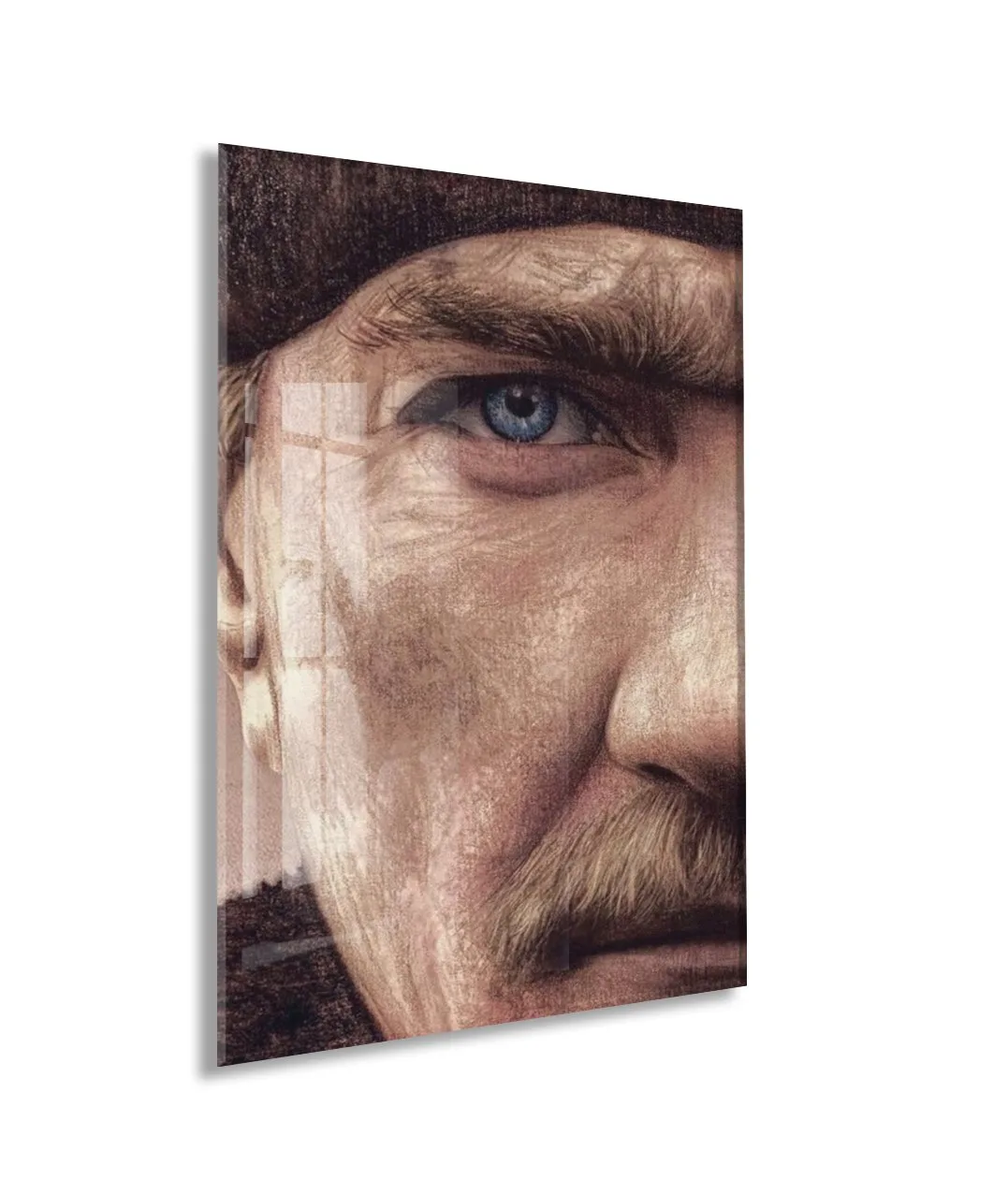 Atatürk’ün Gözleri Cam Tablo – Mavi Gözlü Mustafa Kemal Atatürk Portresi-PeonyAta1350 — görsel 1