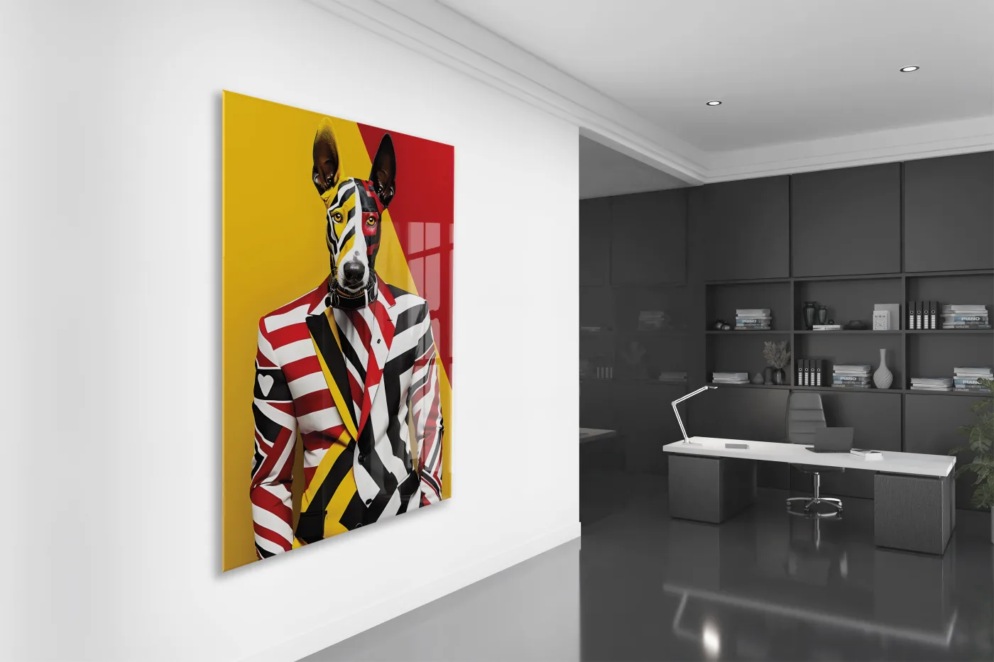 Modern Pop Art Köpek Portresi Cam Tablo – Renkli ve Şık Sanatsal UV Baskılı Temperli Cam Duvar Tablosu - Peony012 — görsel 4