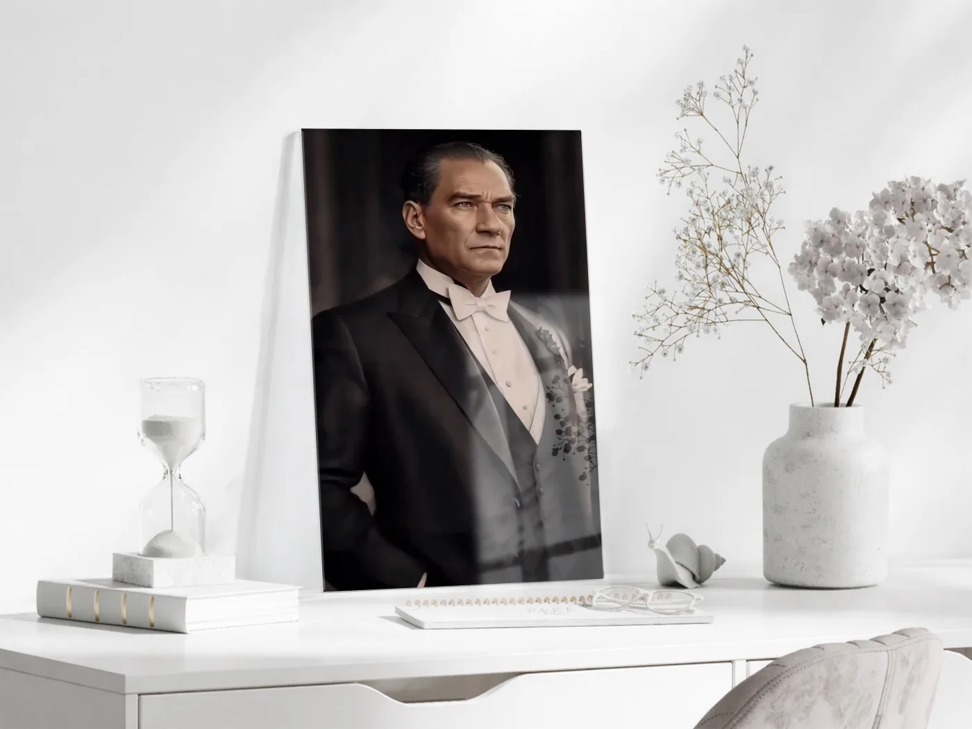 Atatürk Fraklı Cam Tablo – Klasik ve Asil Liderlik Temalı Premium Cam Duvar Tablosu -PeonyAta063 — görsel 4