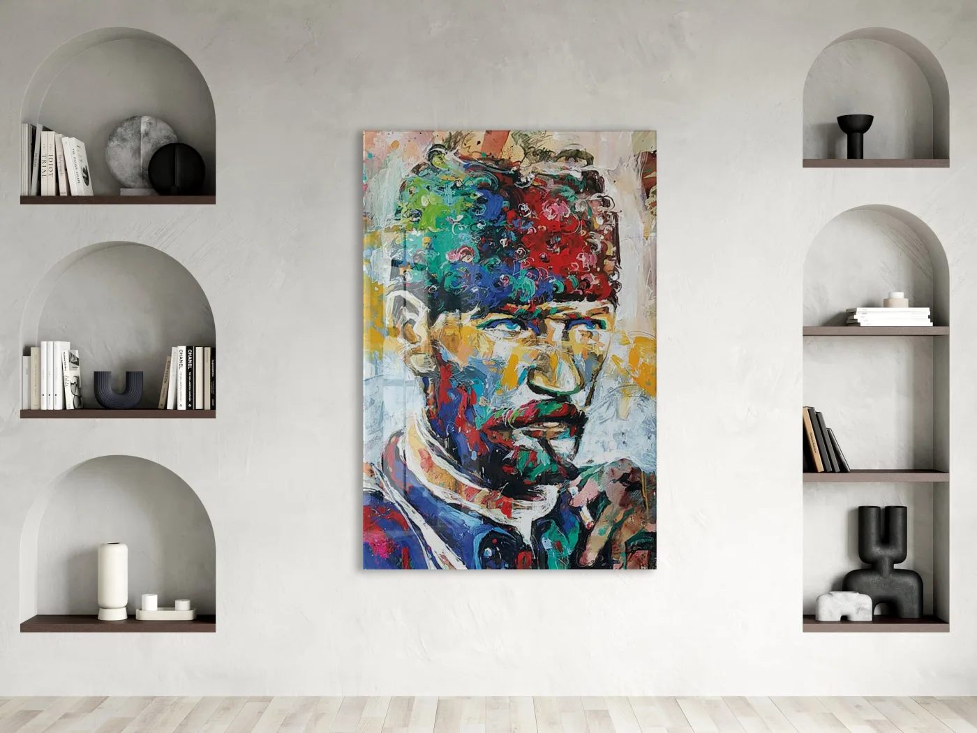 Sanatsal Mustafa Kemal Atatürk Portresi Cam Tablo | Modern UV Baskılı Temperli Cam -PeonyAta1329 — görsel 2
