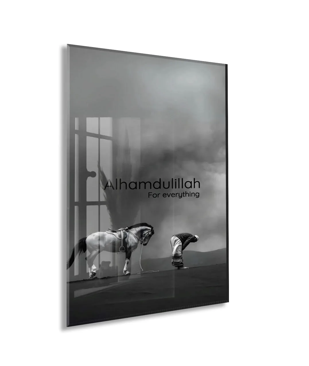 Alhamdulillah Cam Tablo – Modern İslami Şükür Temalı Duvar Dekoru - PeonyDini150 — görsel 1
