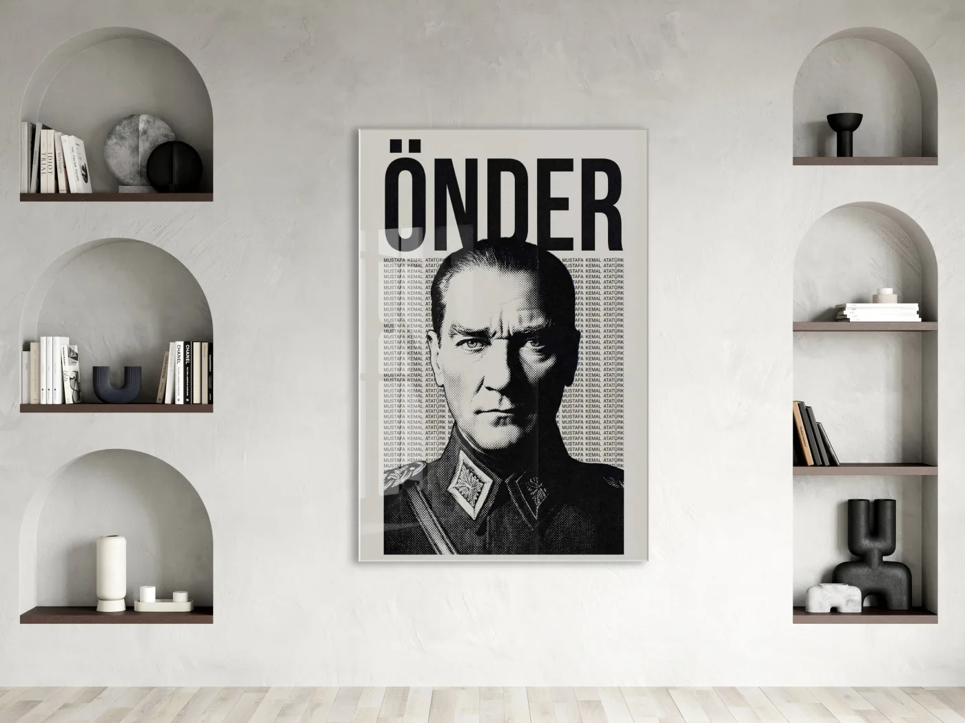 Mustafa Kemal Atatürk Önder Cam Tablo – Modern Tipografik Atatürk Duvar Dekoru -PeonyAta072 — görsel 3