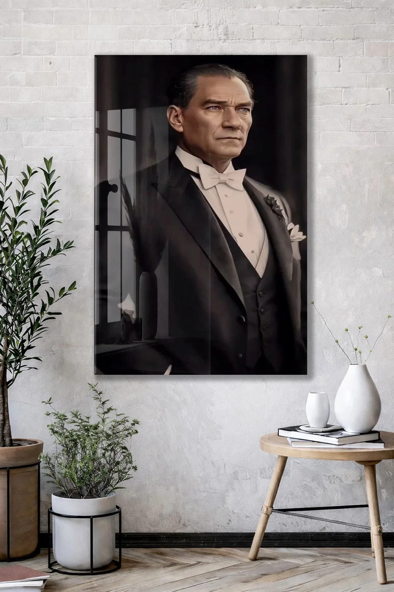 Atatürk Fraklı Cam Tablo – Klasik ve Asil Liderlik Temalı Premium Cam Duvar Tablosu -PeonyAta063 — görsel 2