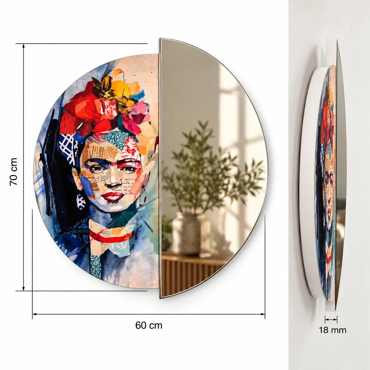 Frida Dekoratif Duvar Aynası – UV Baskılı Modern Tasarım Ayna — görsel 5
