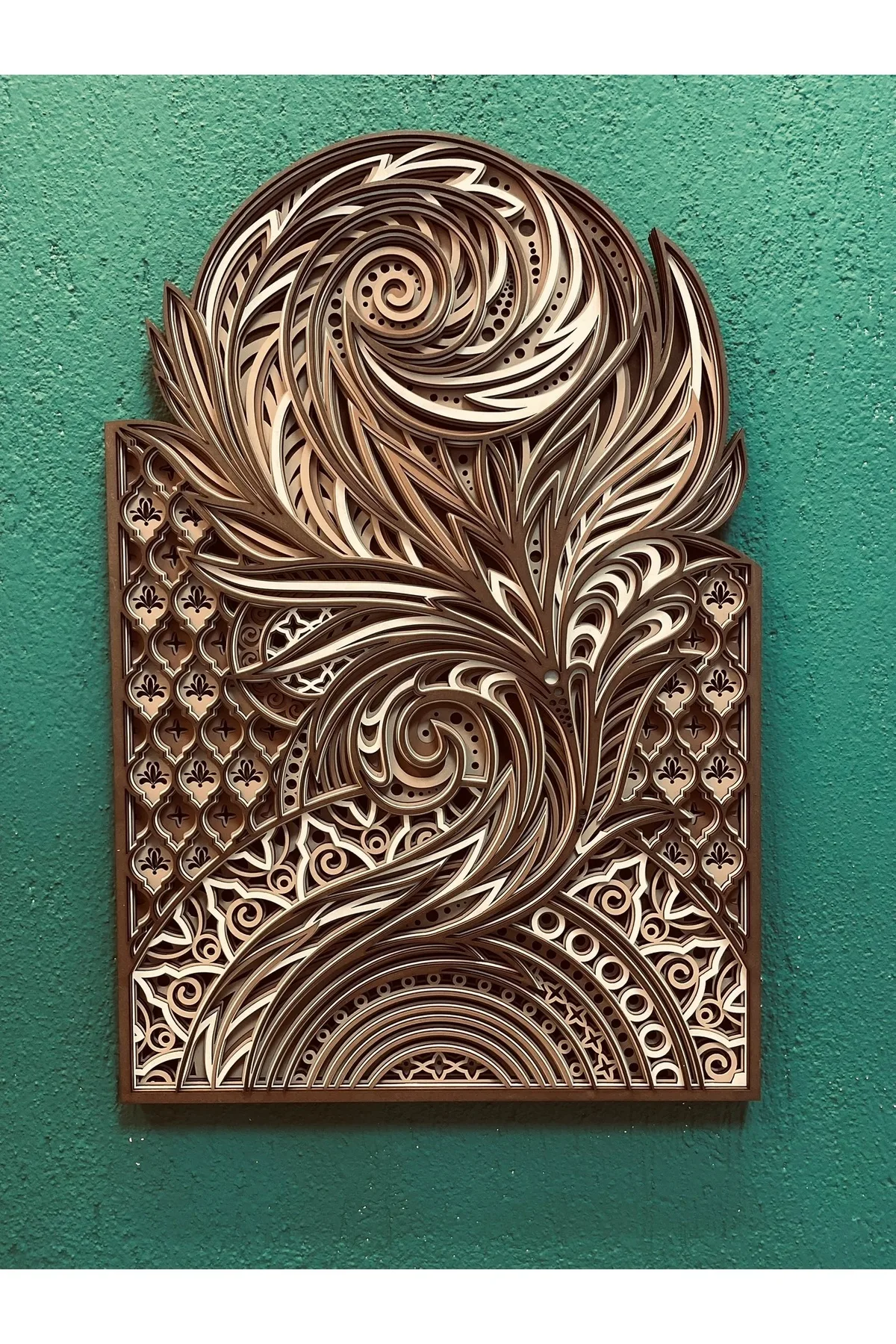 Modern Boho Mandala Tablo – El Boyaması 7 Katmanlı Ahşap Sanat — görsel 1