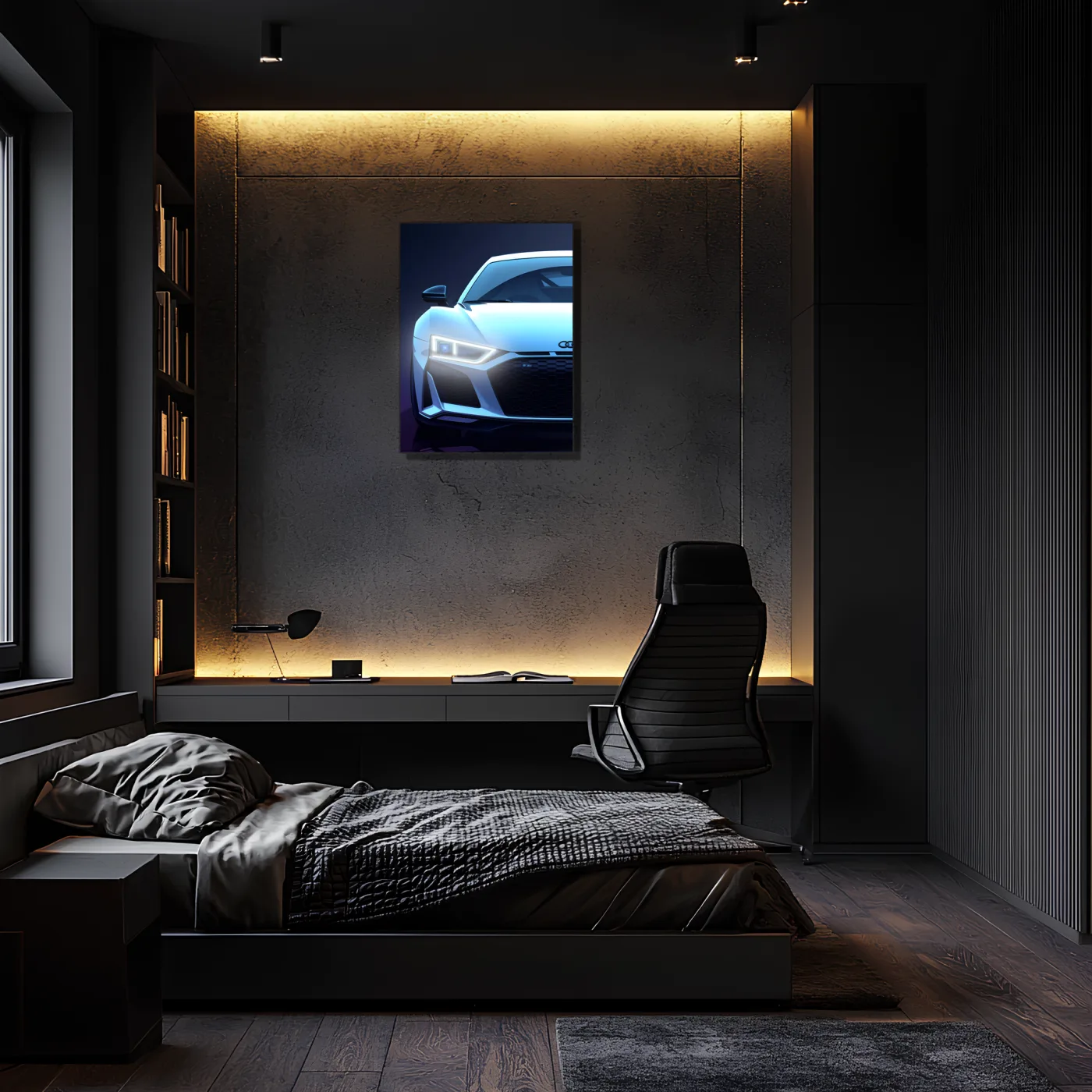 Audi R Tarzı UV Baskı Neon Duvar Dekoru | Pleksi Işıklı Spor Araba Tablo | Gamer Room Dekorasyonu — görsel 1
