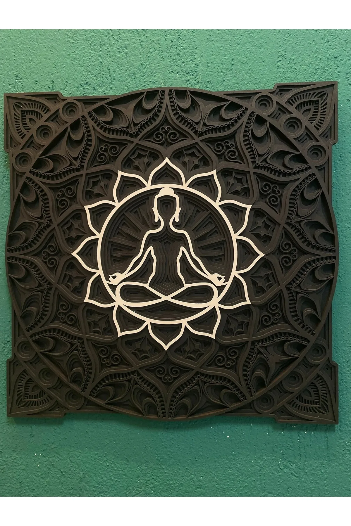 Lotus Mandala Duvar Dekoru - El Yapımı 6 Katmanlı Meditasyon Temalı Ahşap Tablo — görsel 2