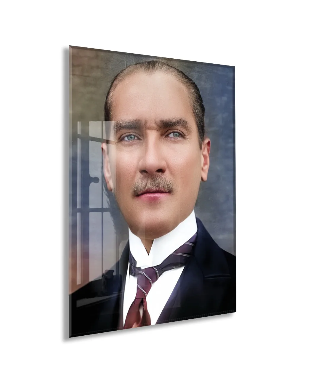 Atatürk Cam Tablo – Zamansız ve Asil Portre, 4 mm Temperli Cam Üzerine Modern Duvar Dekoru -PeonyAta1030 — görsel 1