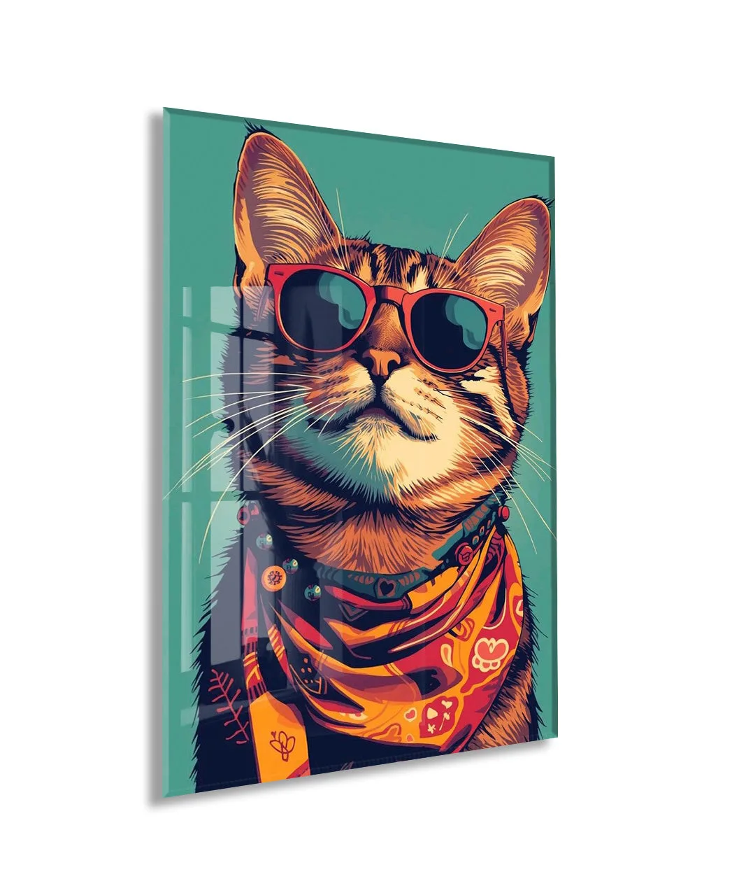 Gözlüklü Hipster Kedi Cam Duvar Tablosu – Modern ve Cool Tasarım - Peony129 — görsel 1