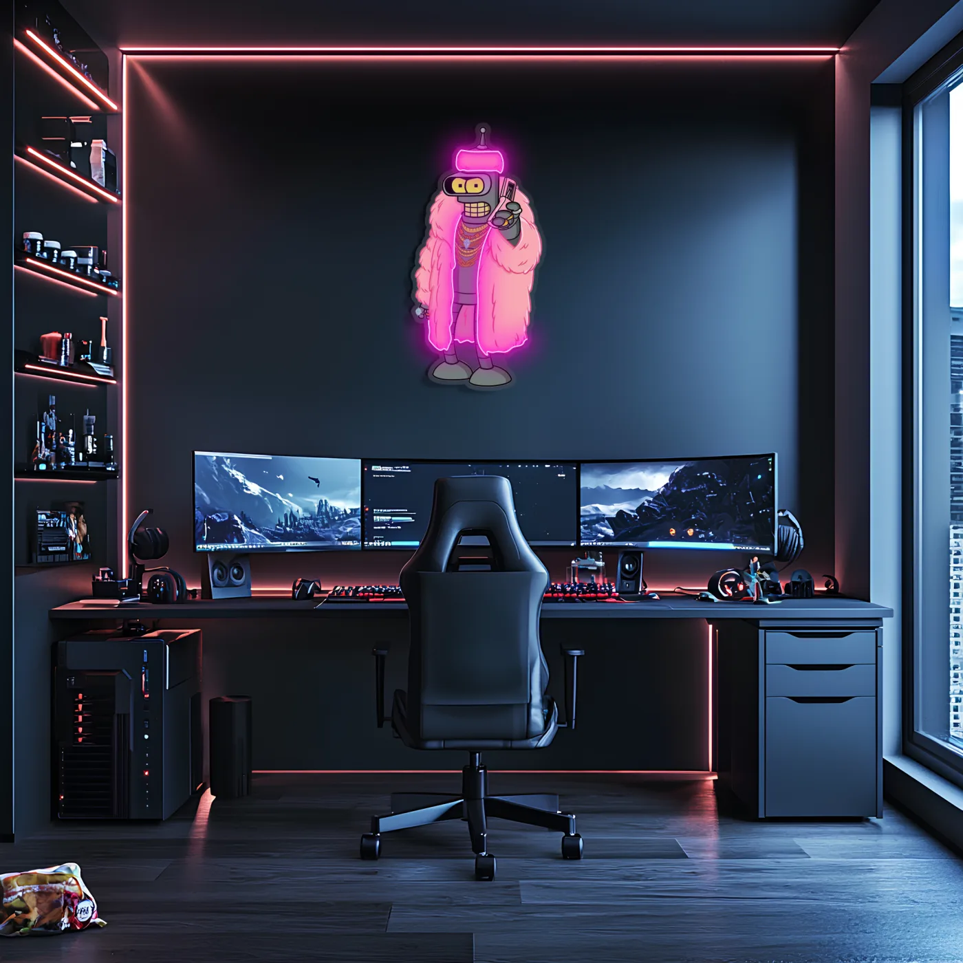 Pembe Ceketli Robot Neon Tablo | Oyun Odası LED Dekor — görsel 4