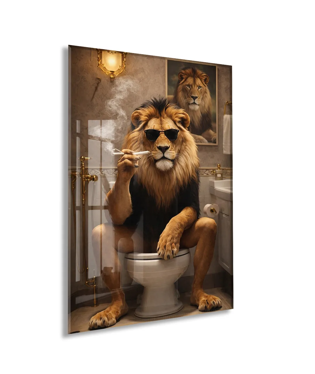 Cool Aslan Cam Tablo – Maskülen ve Eğlenceli Modern Duvar Sanatı- Peony086 — görsel 1