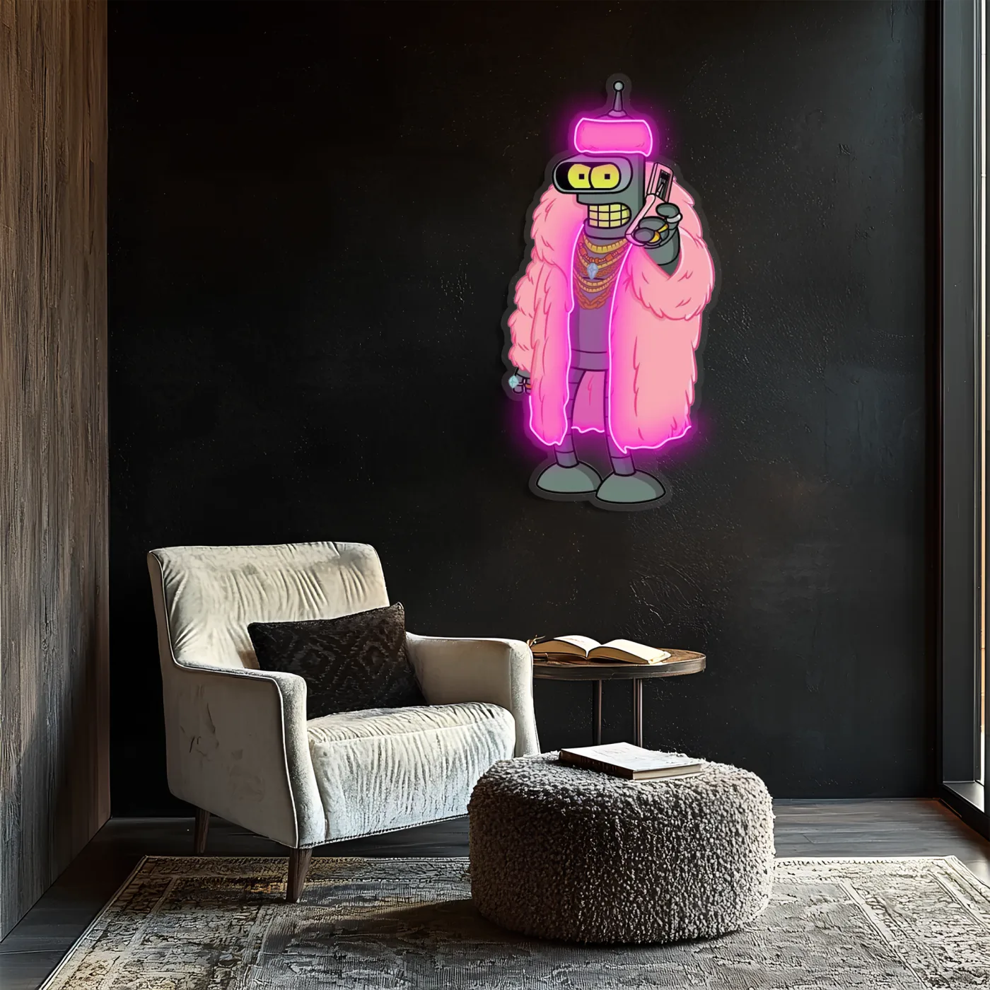 Pembe Ceketli Robot Neon Tablo | Oyun Odası LED Dekor — görsel 5