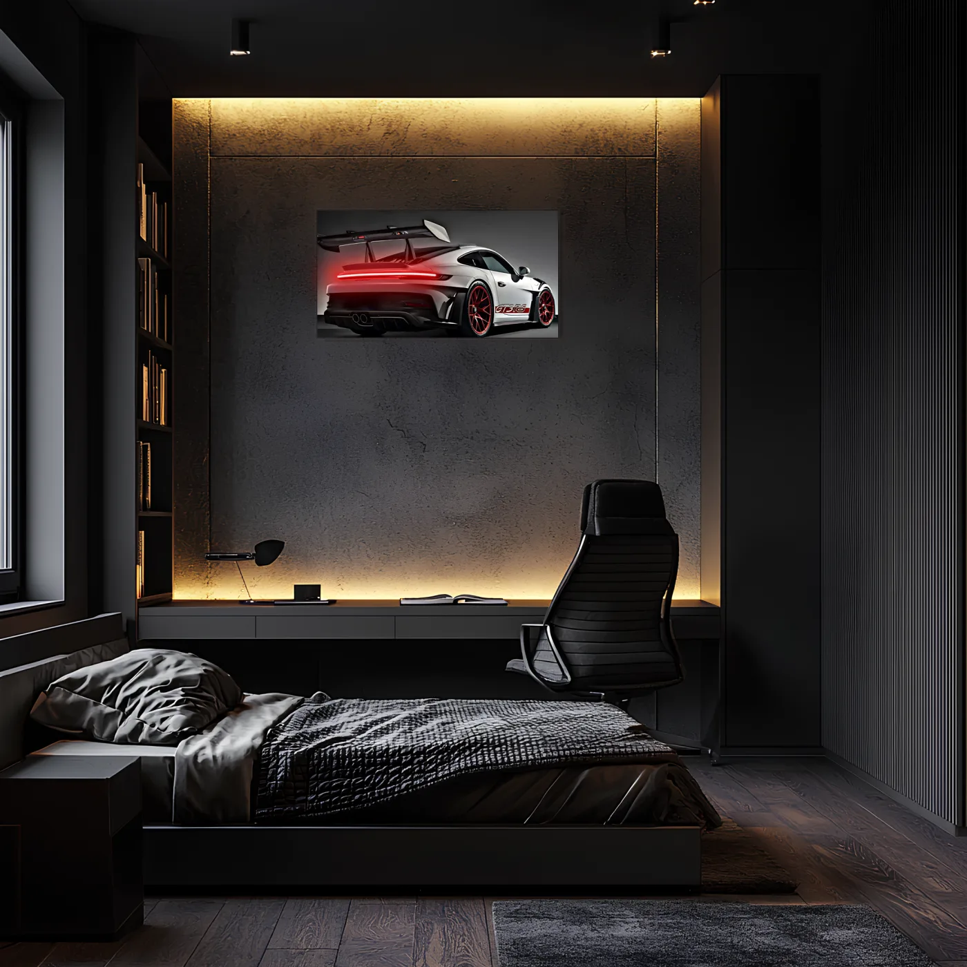 Beyaz GT3 Tarzı Spor Araba UV Baskı Neon Duvar Dekoru | Pleksi Işıklı Tablo | Modern Ev ve Ofis Dekoru — görsel 1