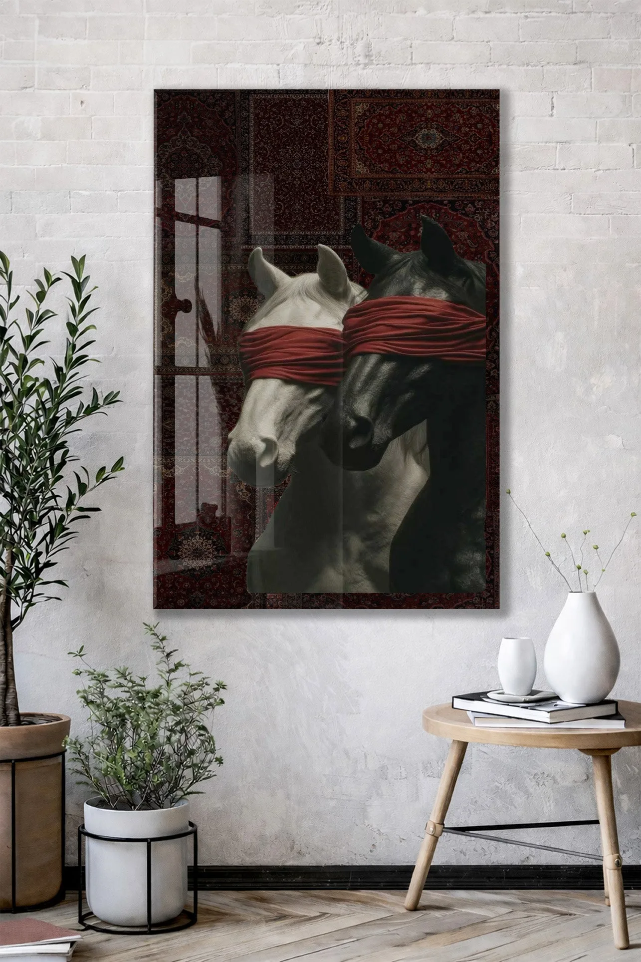 “Kontrol Altındaki Güç” – Sanatsal At Figürlü Dekoratif Cam Tablo - Peony060 — görsel 3