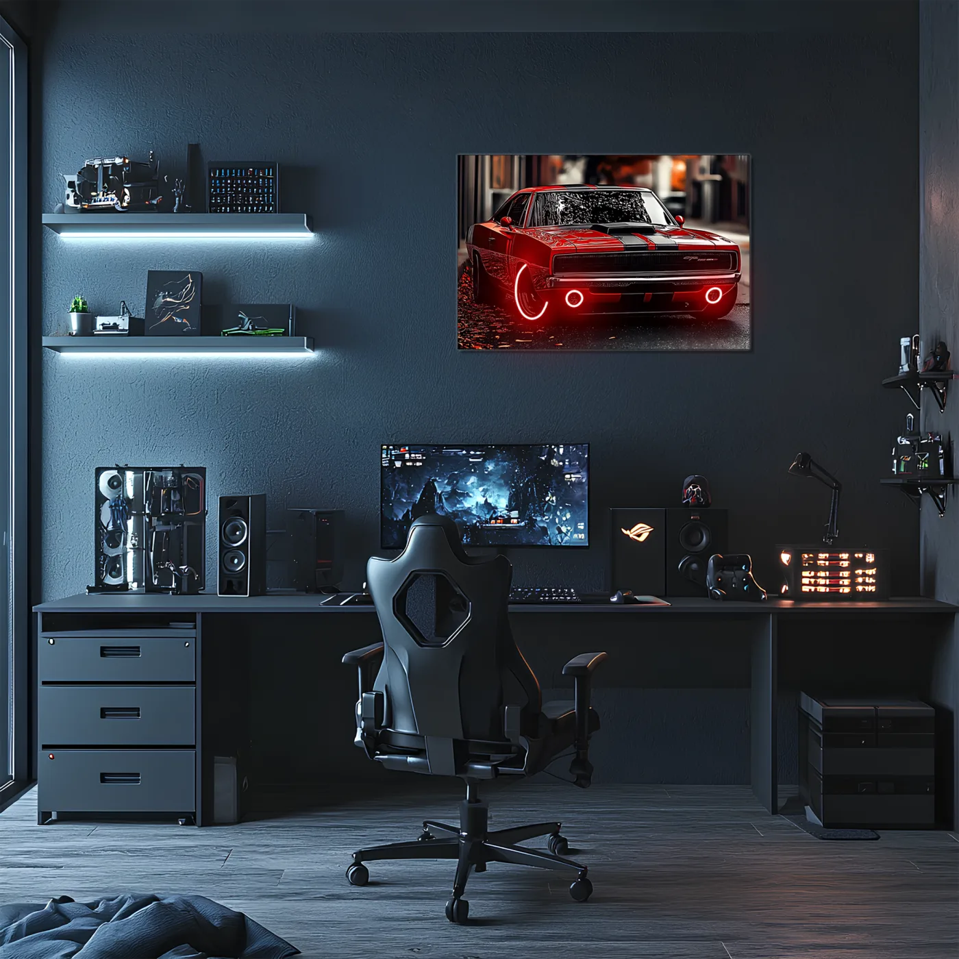 Kırmızı Charger Tarzı UV Baskı Neon Duvar Dekoru | Pleksi Işıklı Retro Araba Tablo | Gamer Room Duvar Sanatı — görsel 2