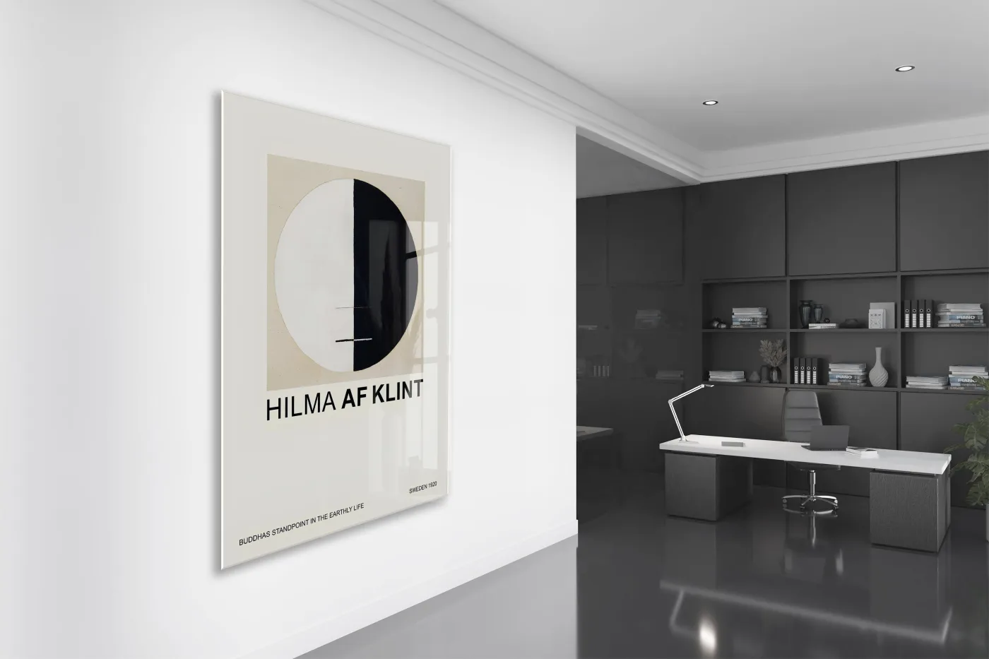 Hilma af Klint Minimal Soyut Cam Tablo | Geometrik Siyah Beyaz Modern UV Baskılı Temperli Cam Tablo - Peony165 — görsel 4