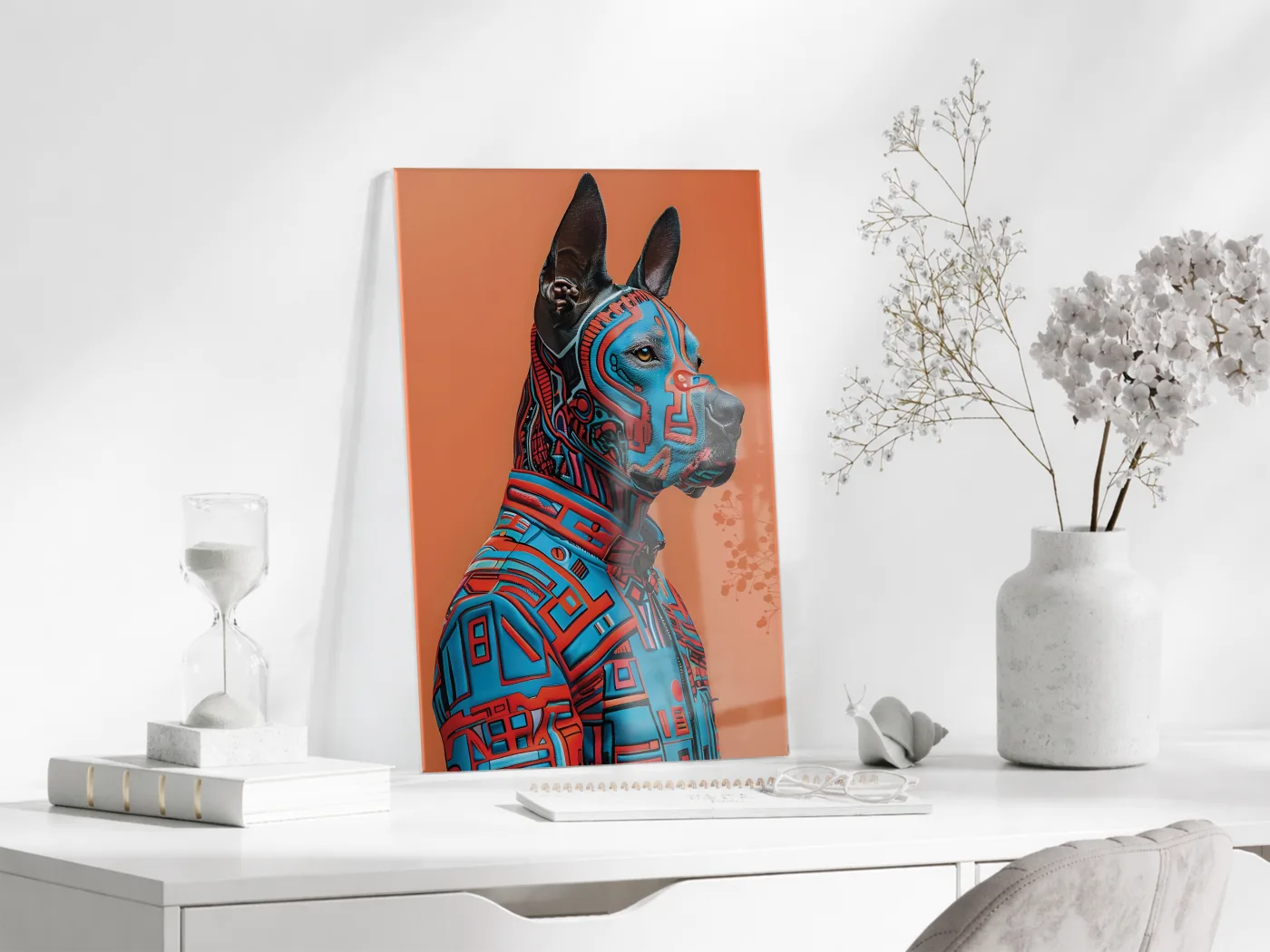 Modern Geometrik Köpek Portresi Cam Tablo – Renkli Pop Art Temalı UV Baskılı Temperli Cam Duvar Tablosu - Peony011 — görsel 3