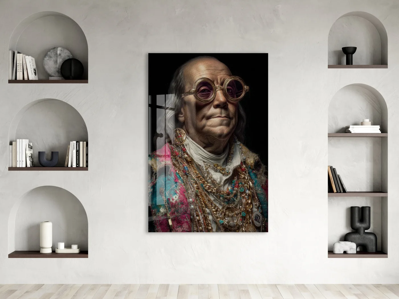 Barok Tarzı Modern Portre Cam Tablo – Altın Detaylı Sanatsal Duvar Tablosu - Peony089 — görsel 3