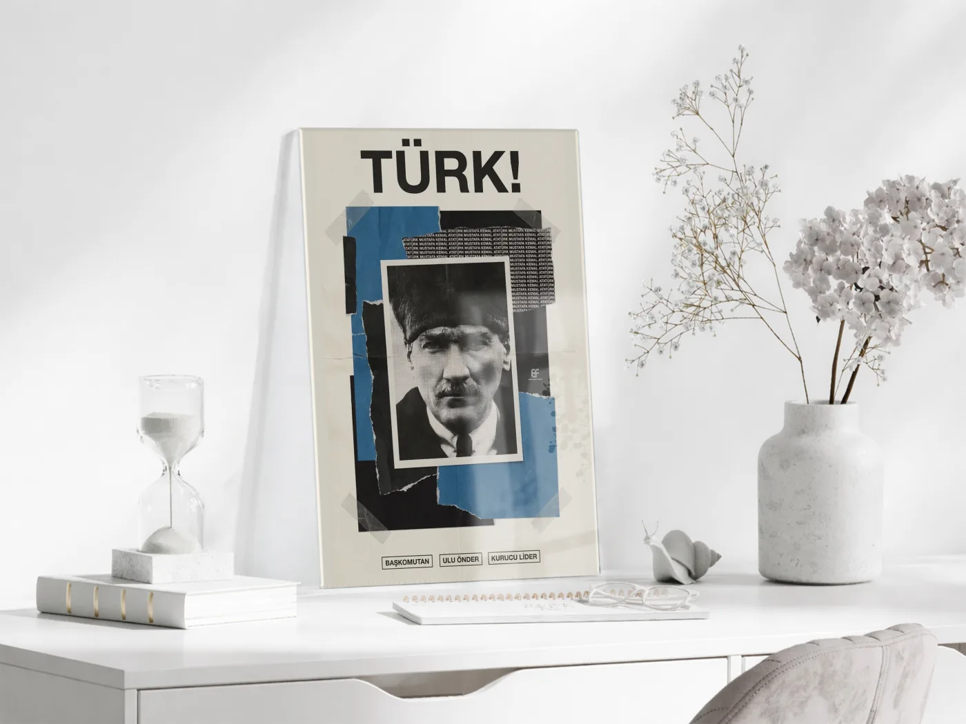 Mustafa Kemal Atatürk Türk! Başkomutan Cam Tablo – Modern Kolaj Tasarım Atatürk Duvar Dekoru -PeonyAta074 — görsel 4