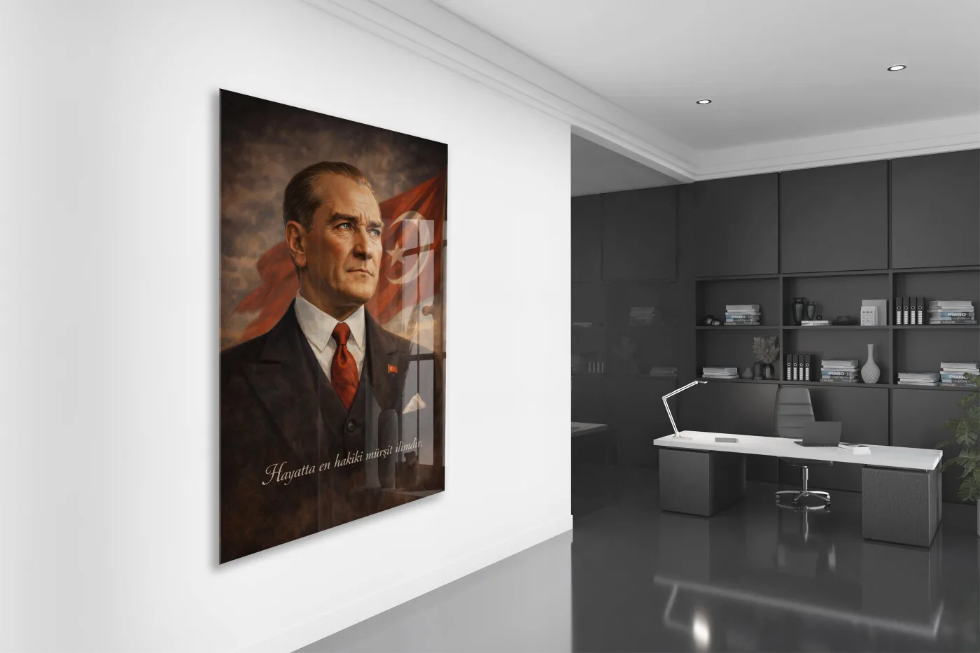 Hayatta En Hakiki Mürşit İlimdir , Mustafa Kemal Atatürk Cam Tablo- PeonyAta001 — görsel 4