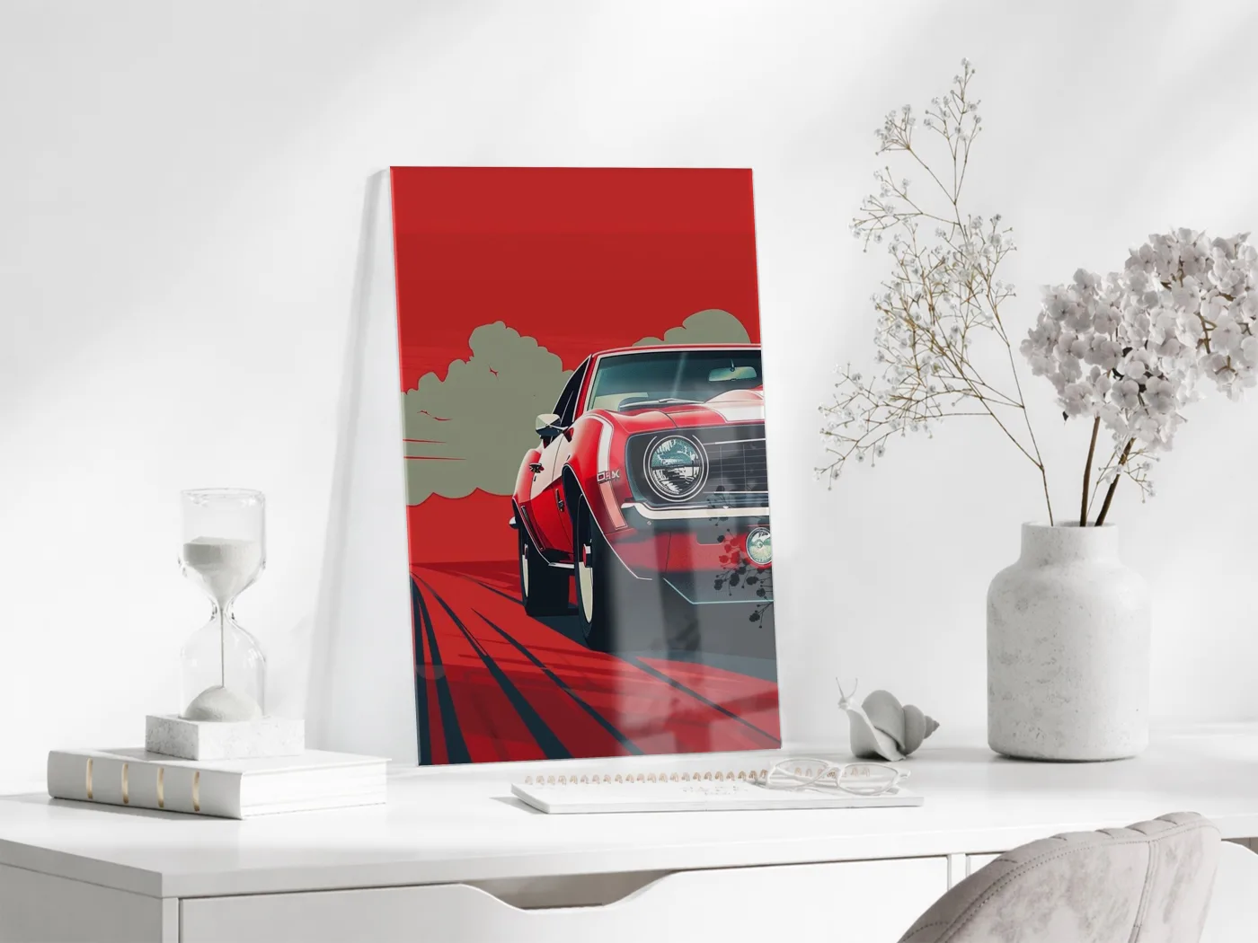 Klasik Amerikan Otomobili – Minimalist Pop Art  Cam Tablo- Peony140 — görsel 4