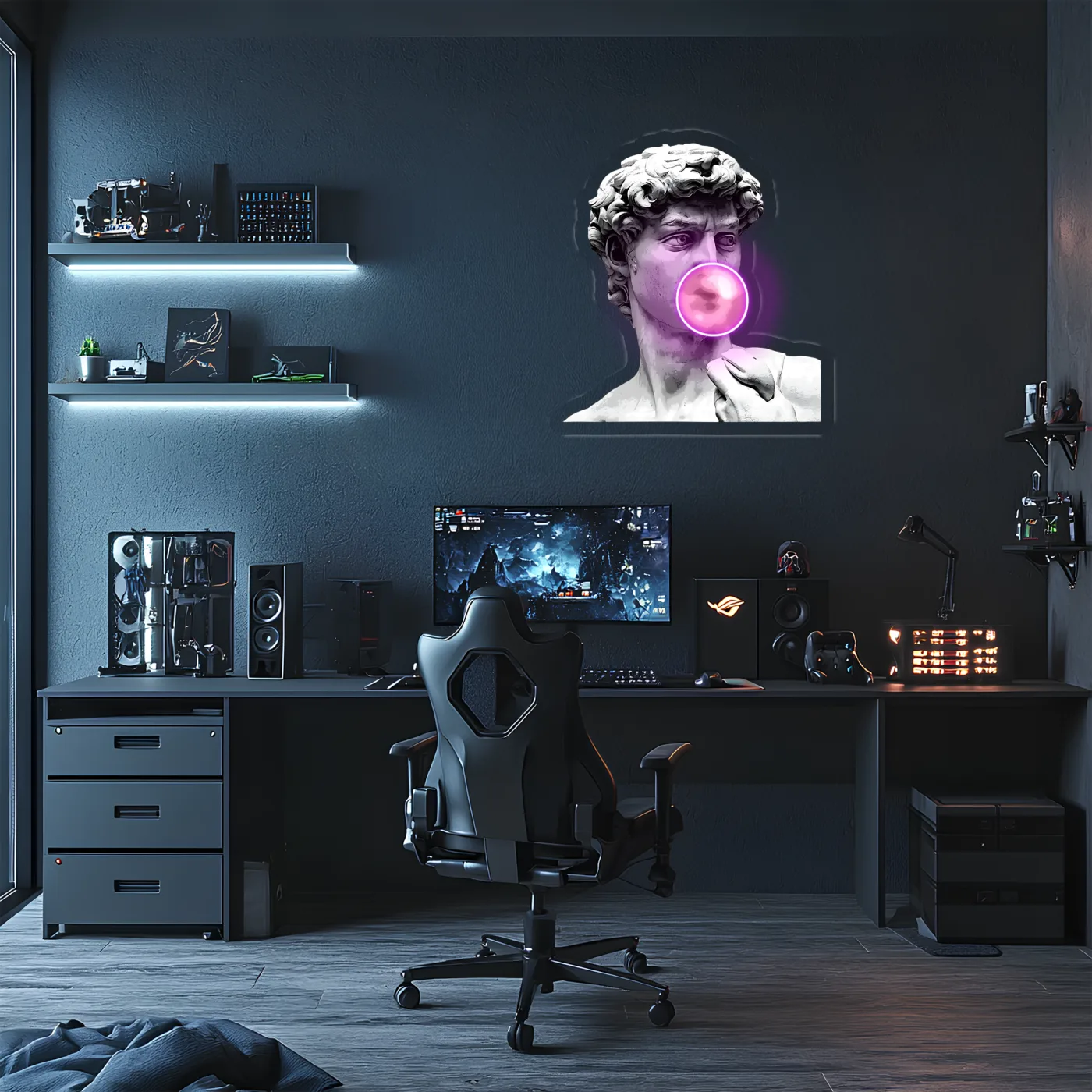 David Neon Duvar Dekoru | Klasik Sanat ve Modern LED Işıklı Tablo | UV Baskı Pleksi Neon | Gaming ve Ev Dekoru — görsel 2