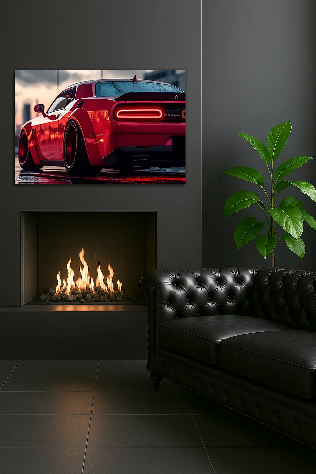 Kırmızı Muscle Car UV Baskı Neon Duvar Dekoru | Pleksi Işıklı Spor Araba Tablo | Modern Ev ve Ofis Dekoru — görsel 5