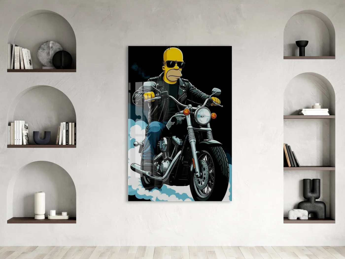 Homer Simpson Harley Tarzı Motor Cam Duvar Tablosu – Modern Erkek Odası Dekoru- Peony111 — görsel 3