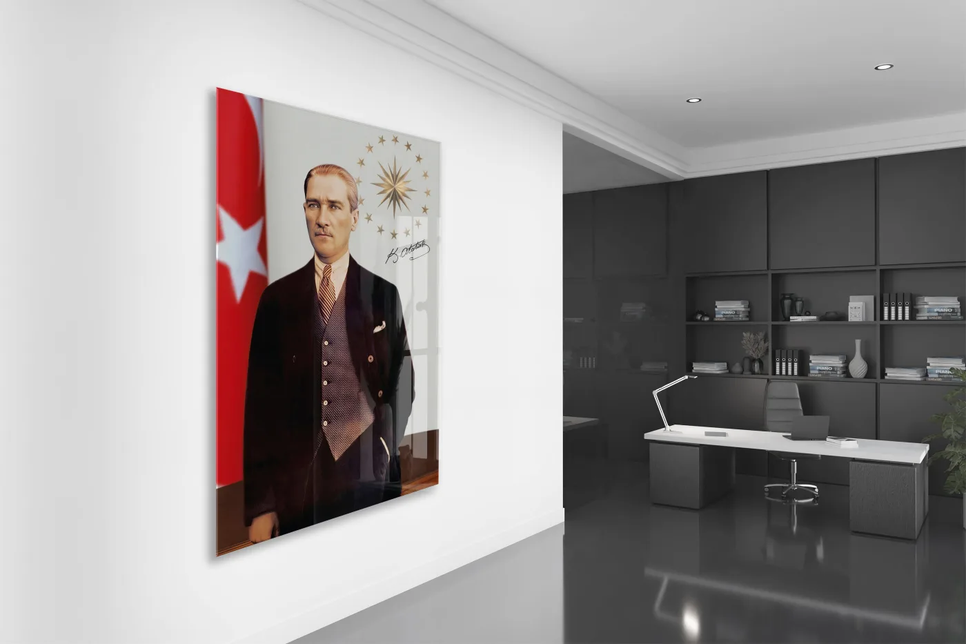 Mustafa Kemal Atatürk Türk Bayraklı Cam Tablo | 4 mm Temperli UV Baskılı Premium Duvar Dekoru -PeonyAta1303 — görsel 4
