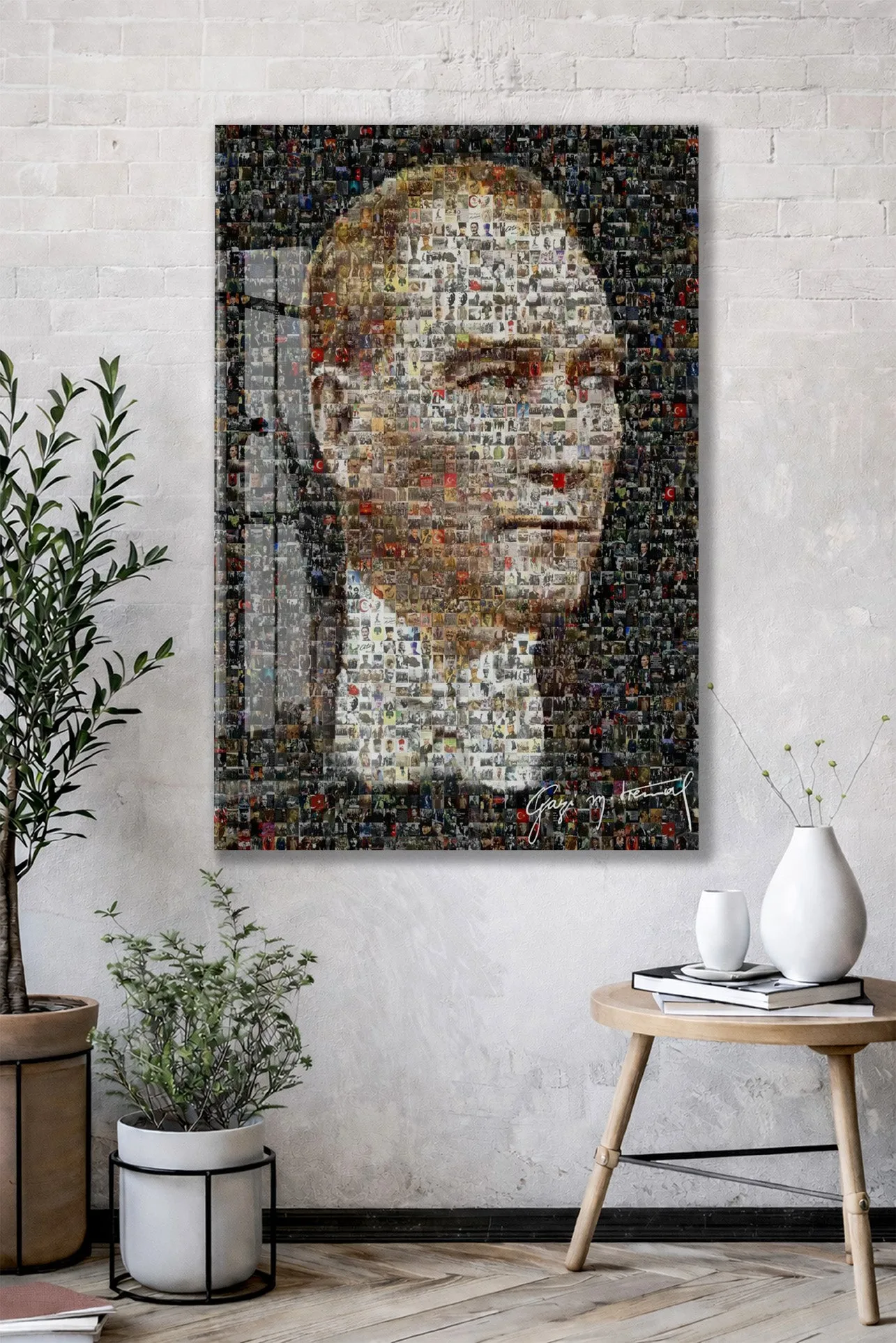 Atatürk Mozaik Cam Tablo | Binlerce Fotoğraftan Oluşan Atatürk Portresi, Modern ve Anlamlı Duvar Dekoru, UV Baskı Temperli Cam PeonyAta047 — görsel 3