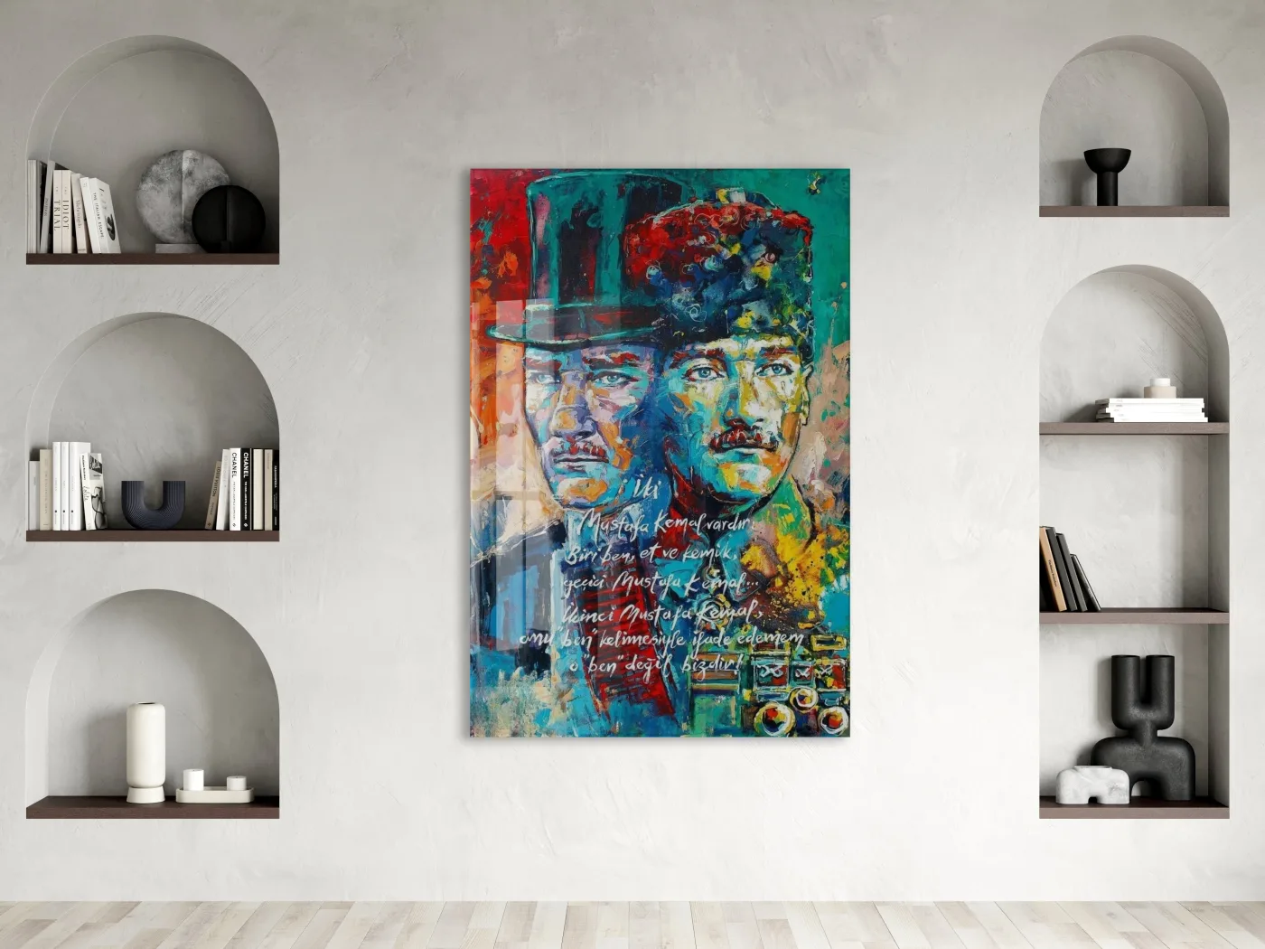 Beni Görmek Demek Mustafa Kemal Atatürk Cam Tablo | Çift Portre UV Baskılı Temperli Cam -PeonyAta1336 — görsel 2