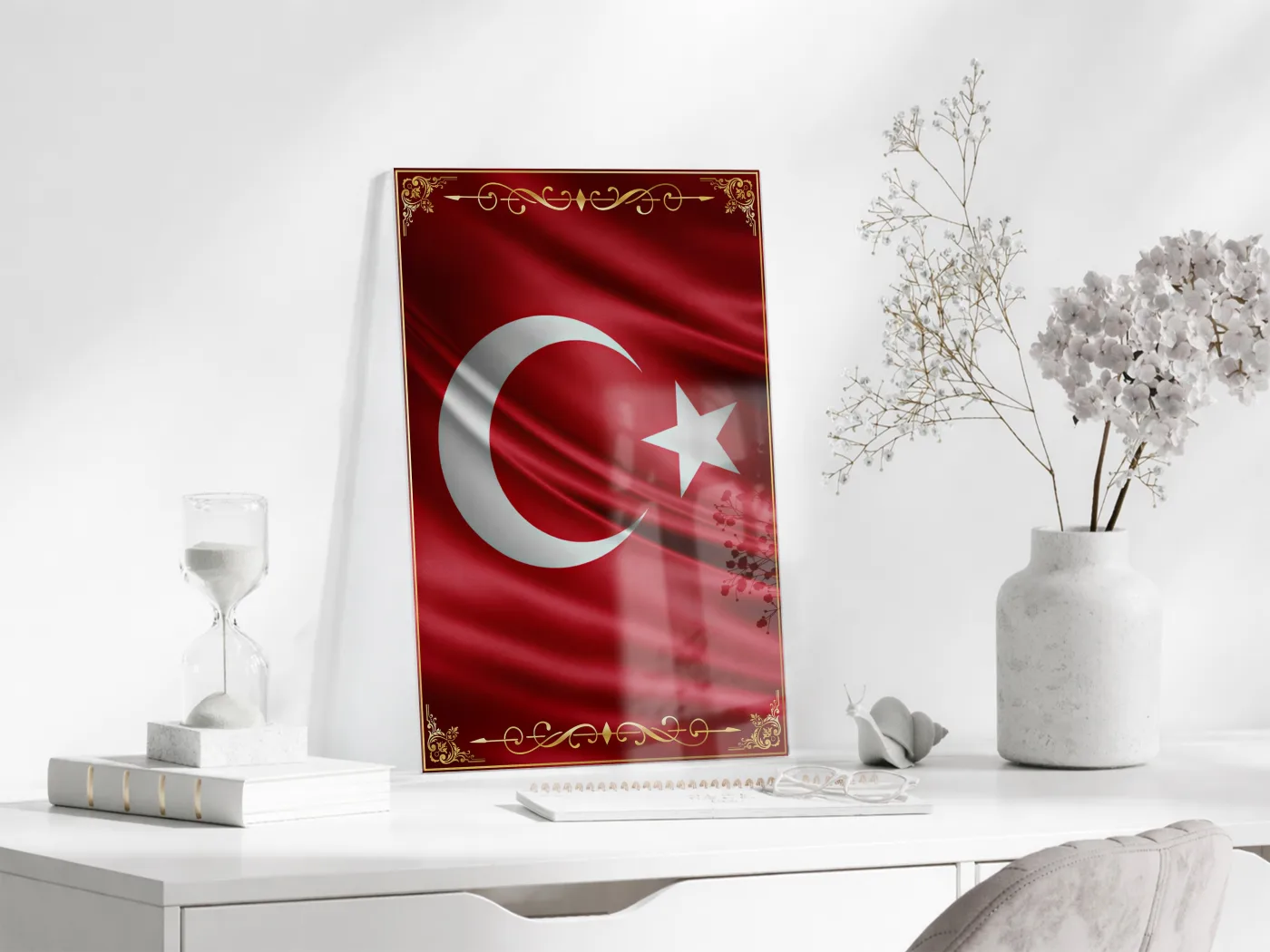 Türk Bayrağı Cam Tablo | Dalgalanan Bayrak Tasarımlı 4 mm Temperli UV Baskılı Duvar Dekoru  -PeonyAta1309 — görsel 3
