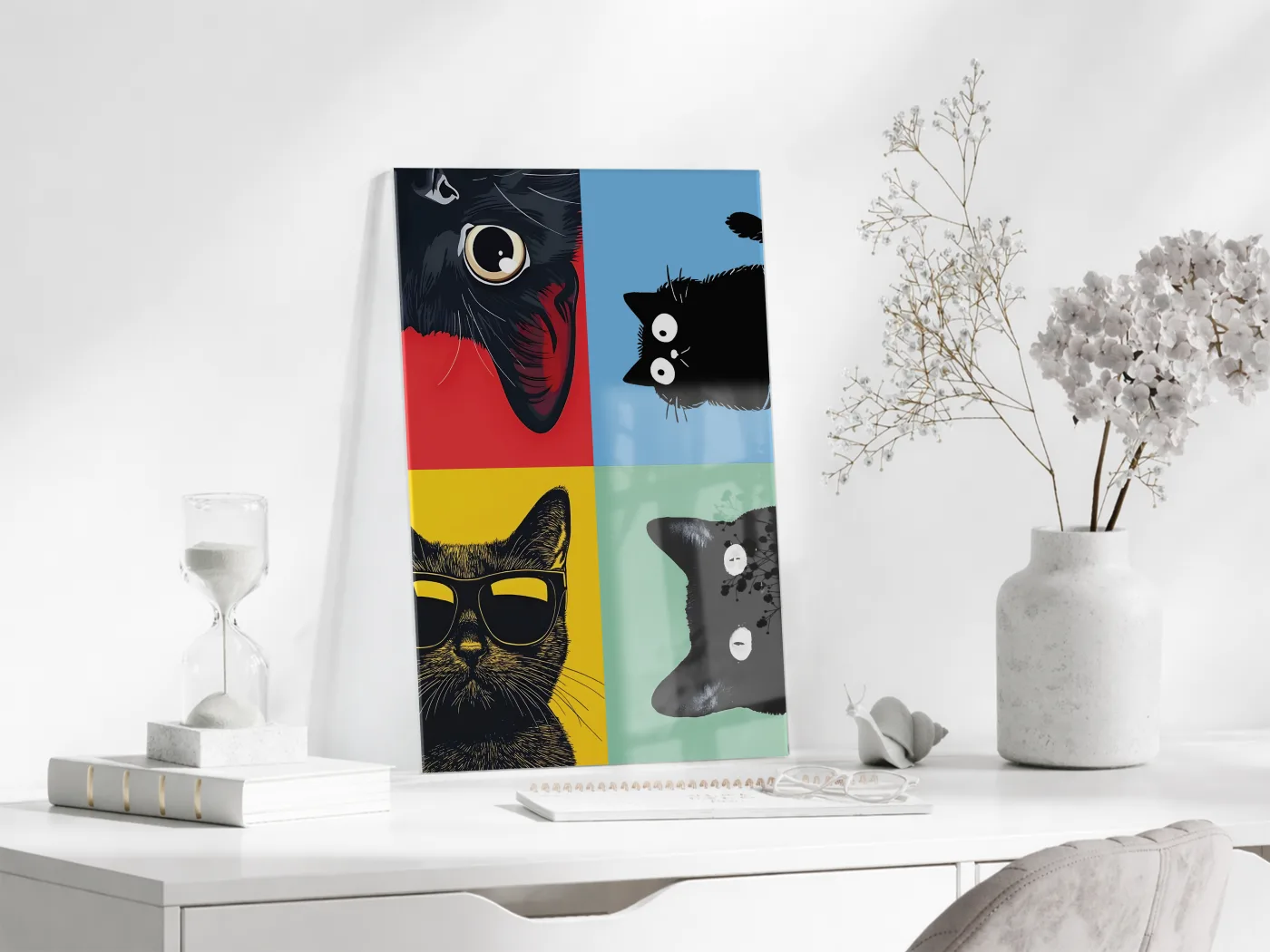 Pop Art Cats – Dört Ruh, Tek Stil Pop Art Duvar  Cam Sanatı- Peony052 — görsel 5