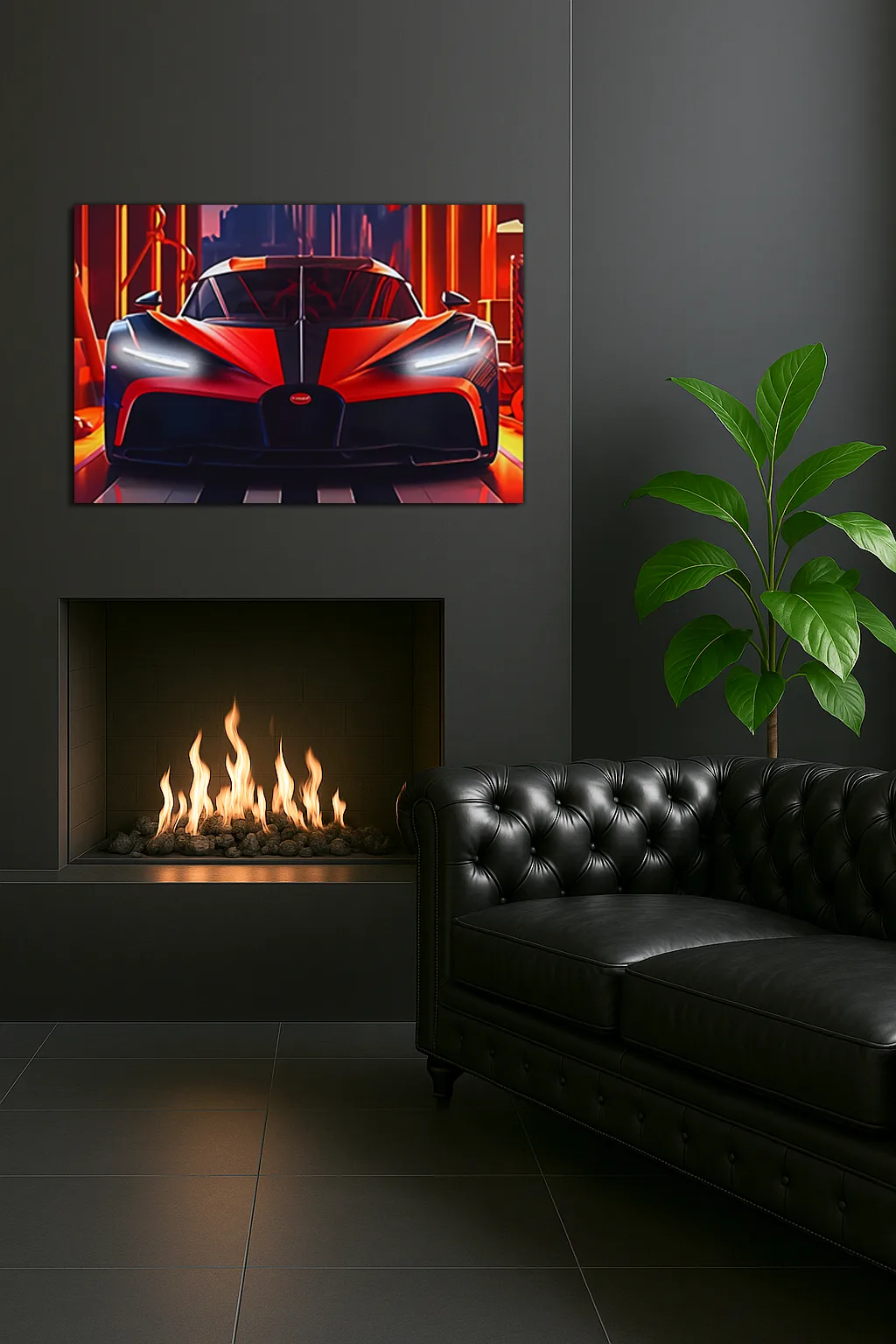 Kırmızı Bugatti Tarzı UV Baskı Neon Duvar Dekoru | Pleksi Işıklı Süper Araba Tablo | Gamer Room Duvar Sanatı — görsel 2