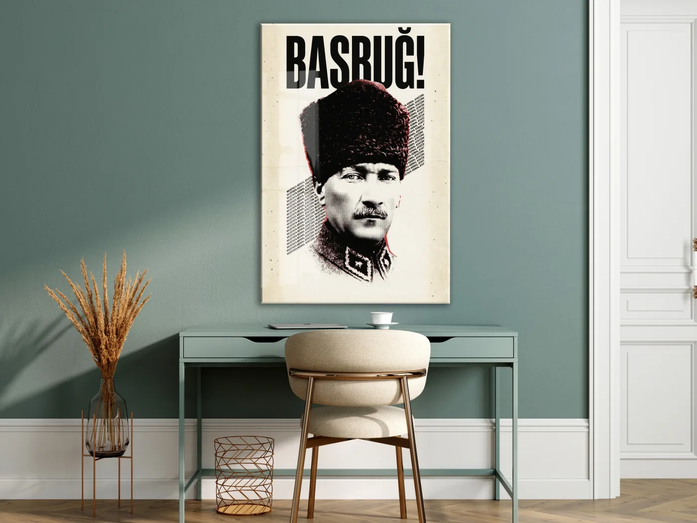 Başbuğ Mustafa Kemal Atatürk Cam Tablo – Modern Tipografik Atatürk Portre Duvar Dekoru -PeonyAta070 — görsel 7