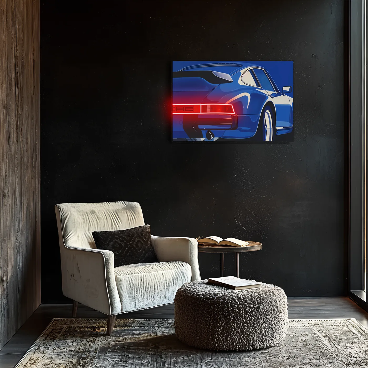 Mavi Retro Spor Araba UV Baskı Neon Duvar Dekoru | Pleksi Işıklı Tablo | Modern Ev ve Ofis Dekoru — görsel 5