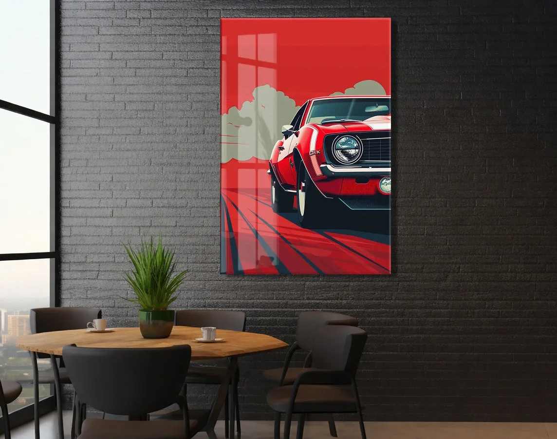 Klasik Amerikan Otomobili – Minimalist Pop Art  Cam Tablo- Peony140 — görsel 6