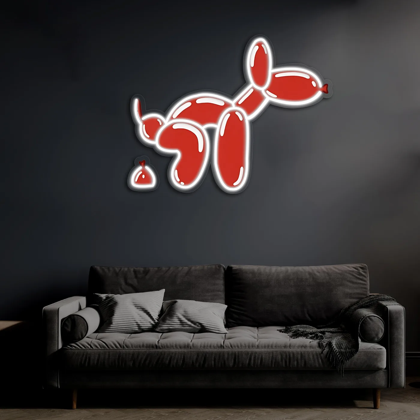 Balon Köpek Neon Duvar Dekoru | Modern Sanat Tarzı Işıklı Pleksi Tablo | Mizahi Ev Dekoru — görsel 1