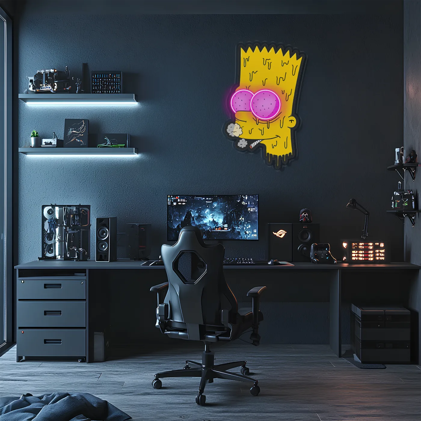 Bart Simpson Neon Duvar Dekoru | Renkli UV Baskı Pleksi LED Tablo | Oyun Odası ve Modern Ev Dekoru İçin Işıklı Sanat Eseri — görsel 2