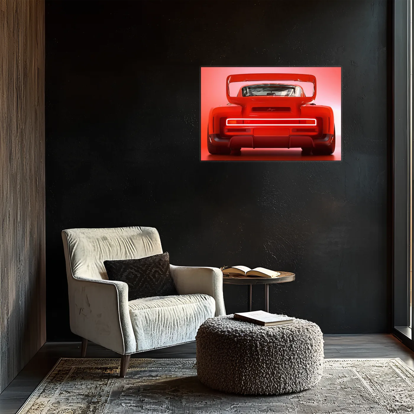 Kırmızı Muscle Car UV Baskı Neon Duvar Dekoru | Gamer Room Işıklı Araba Tablo | Pleksi Duvar Sanatı — görsel 5