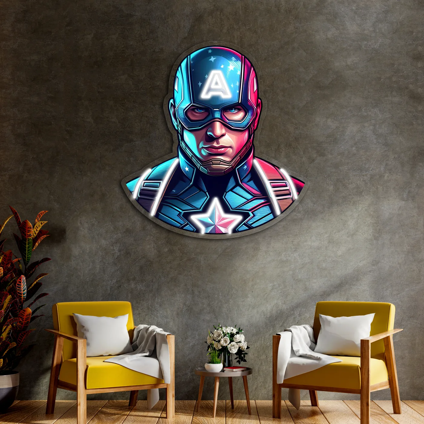 Captain America Neon Tablo | Süper Güç Temalı LED Duvar Dekoru — görsel 4