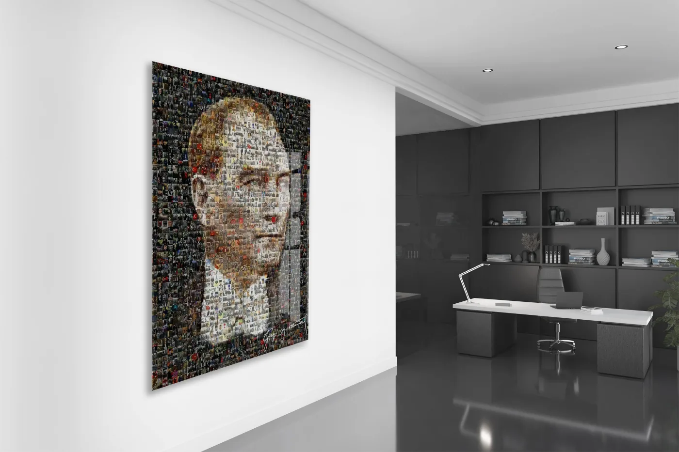 Atatürk Mozaik Cam Tablo | Binlerce Fotoğraftan Oluşan Atatürk Portresi, Modern ve Anlamlı Duvar Dekoru, UV Baskı Temperli Cam PeonyAta047 — görsel 5