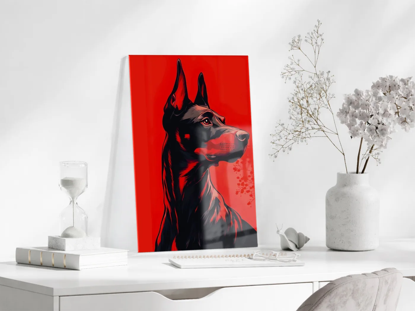 Doberman Portre – Kırmızı Arka Plan Modern Duvar Tablosu - Peony139 — görsel 4