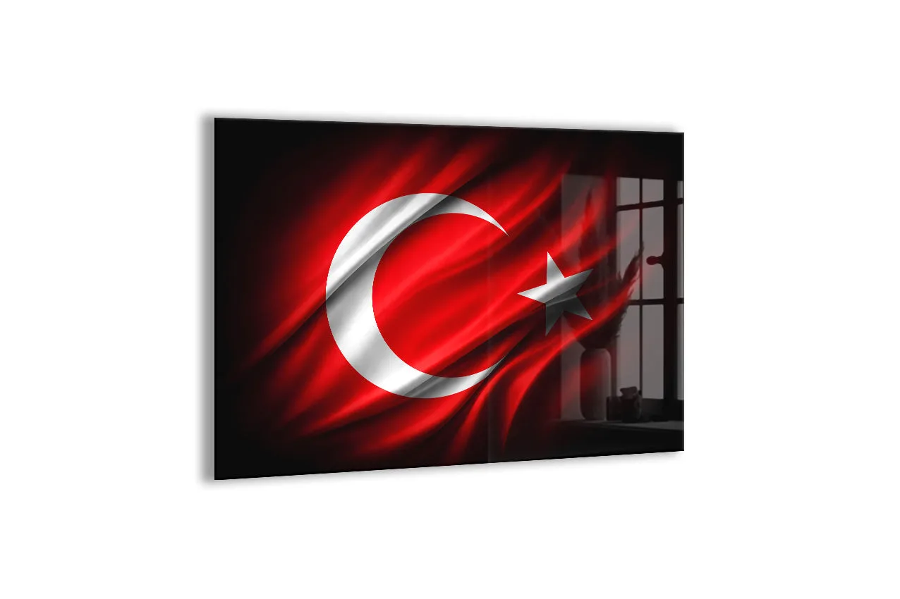 Dalgalanan Türk Bayrağı Cam Tablo | 4 mm Temperli UV Baskılı Premium Modern Duvar Dekoru -PeonyAta1315 — görsel 1