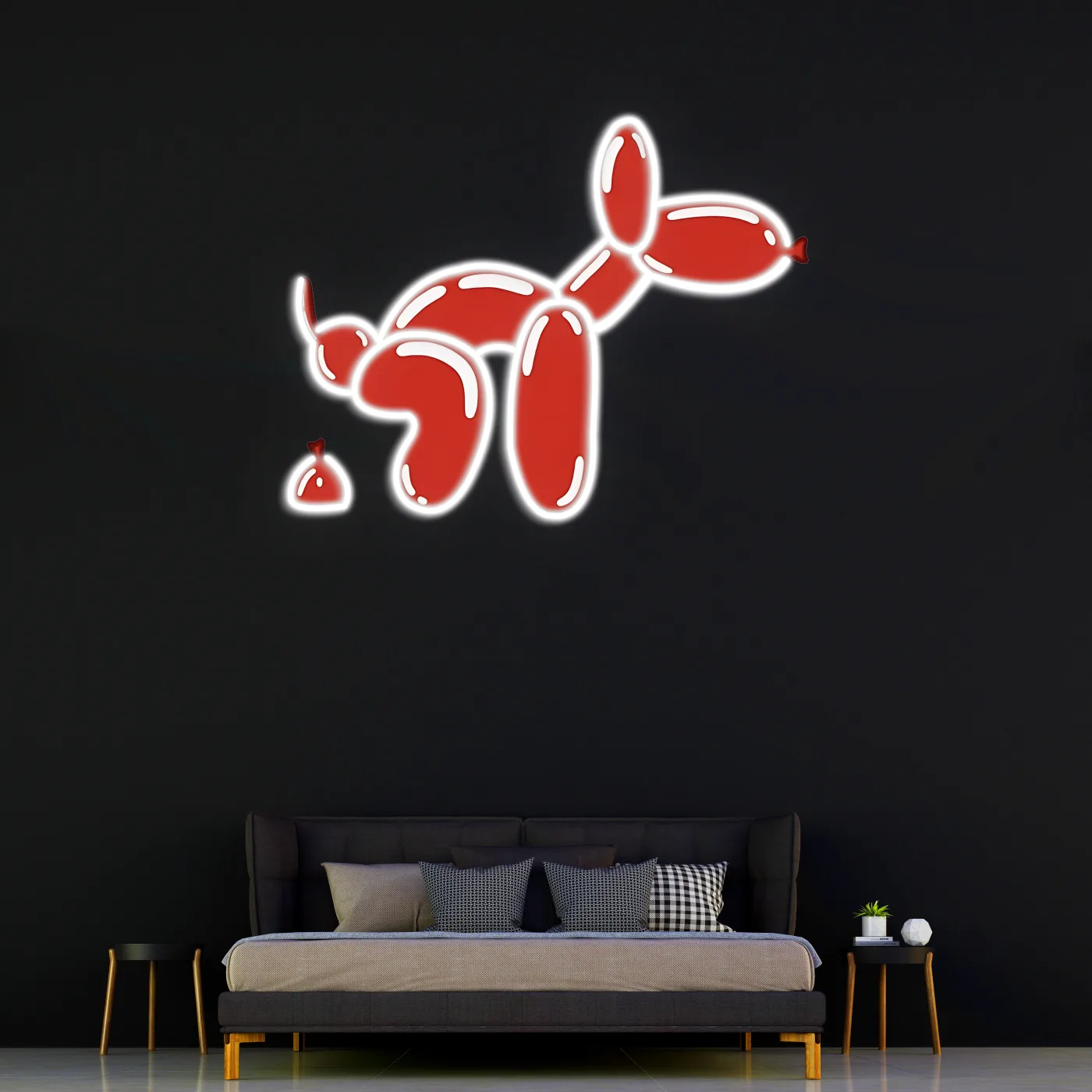 Balon Köpek Neon Duvar Dekoru | Modern Sanat Tarzı Işıklı Pleksi Tablo | Mizahi Ev Dekoru — görsel 4