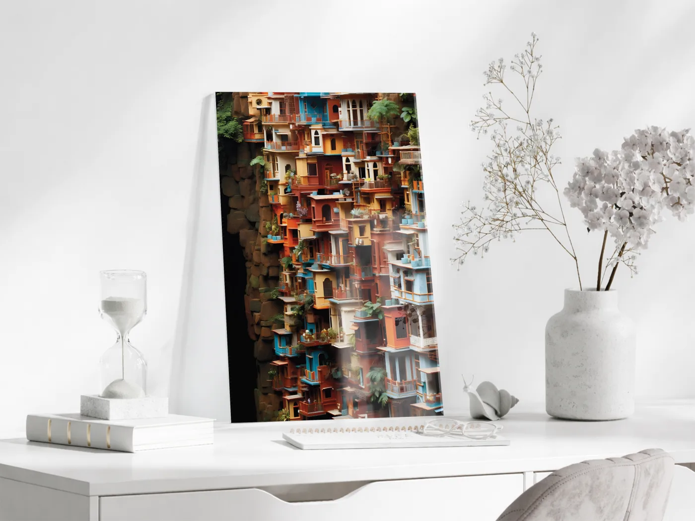 Modern Renkli Şehir Cepheleri Cam Tablo – Mimari ve Kentsel Sanat Temalı UV Baskılı Temperli Cam Duvar Tablosu - Peony019 — görsel 3