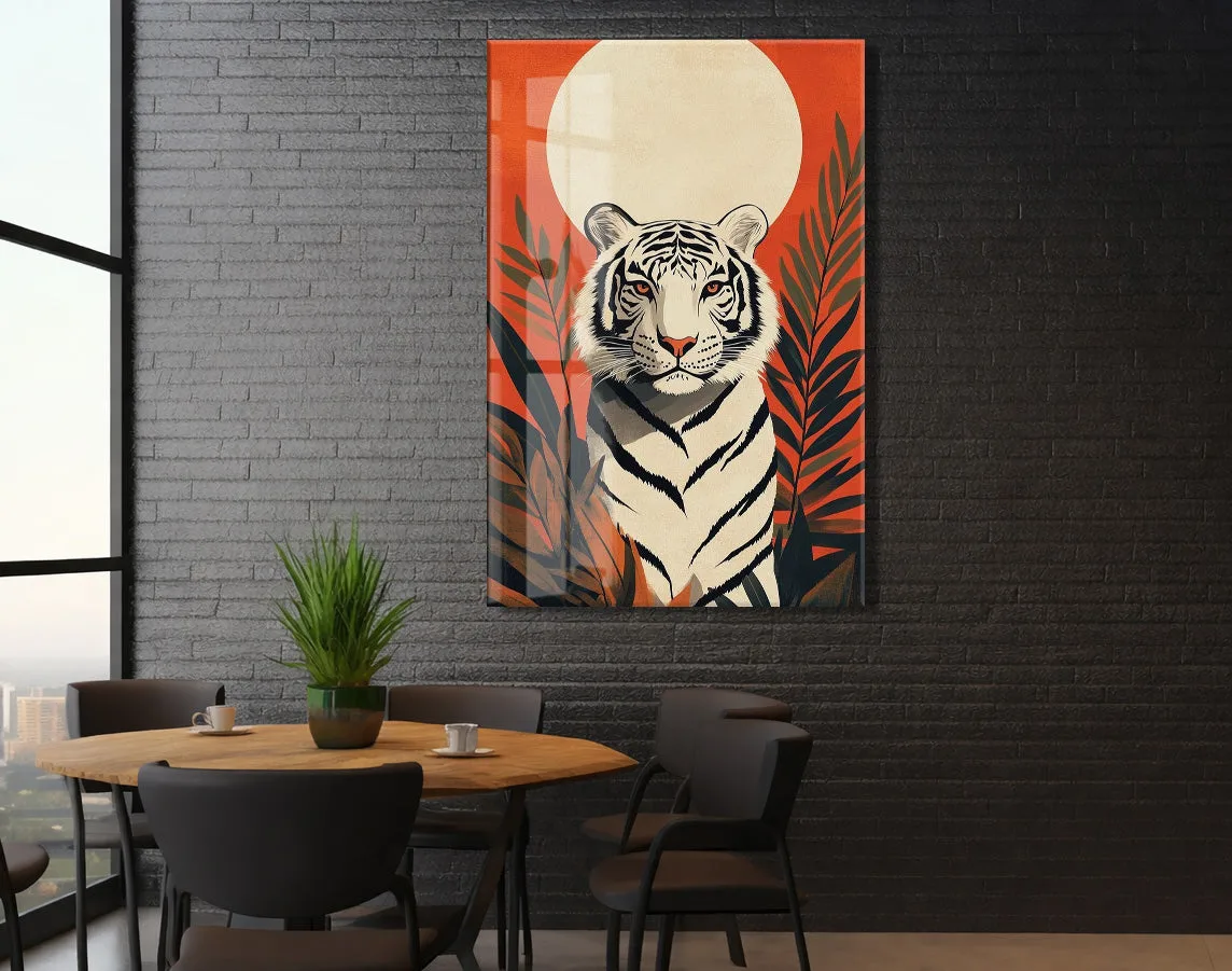 White Tiger Art – Tropikal Yapraklı Minimal Cam Tablo - Peony142 — görsel 6