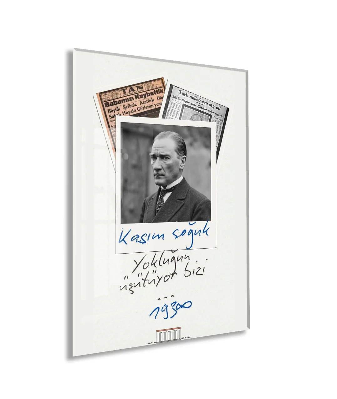 Mustafa Kemal Atatürk 10 Kasım Anma Cam Tablo – Kasım Soğuk Yokluğun Isıtıyor Bizi Tasarım Duvar Dekoru -PeonyAta075 — görsel 1