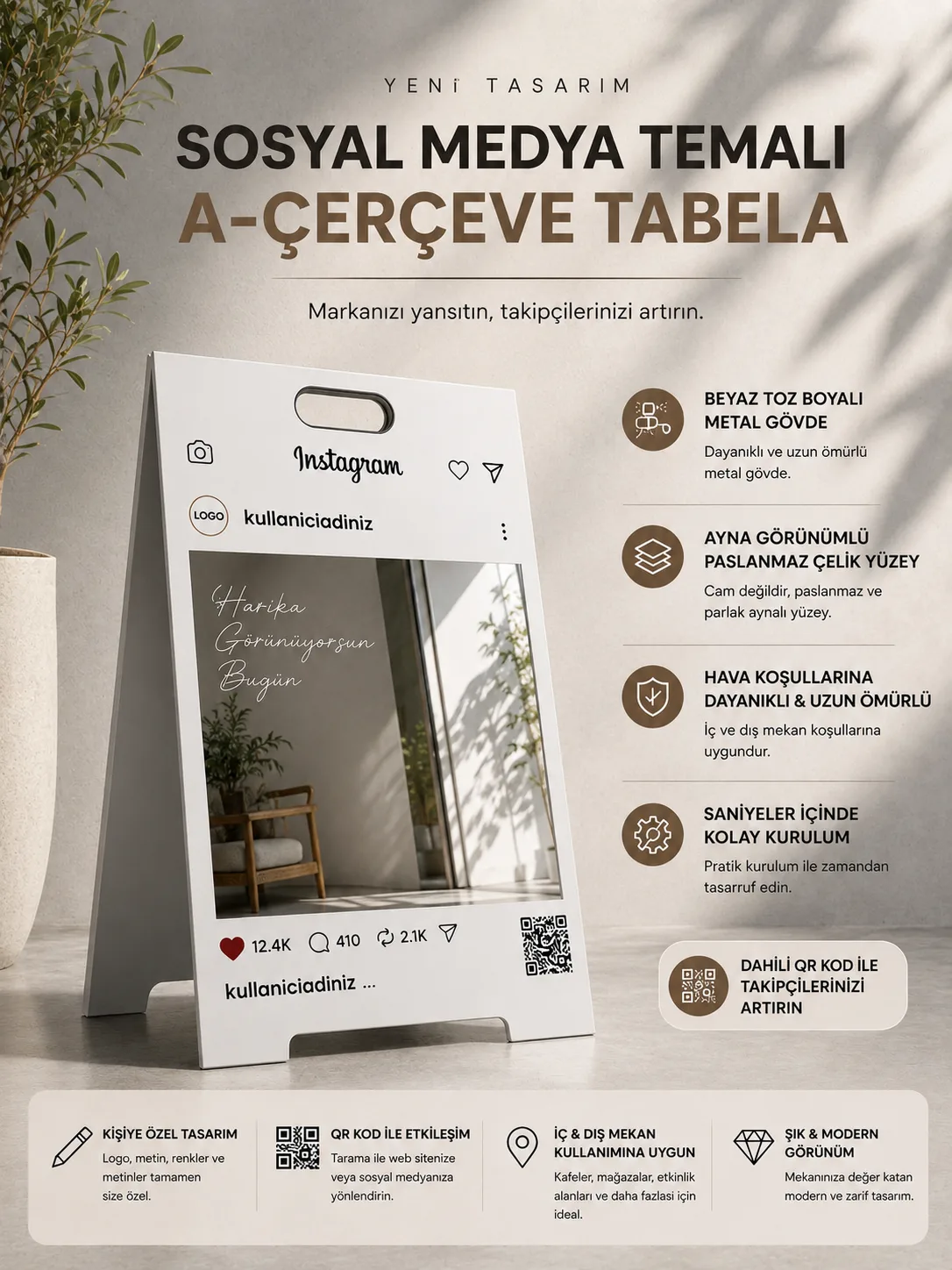 Instagram A Tabela - QR Kodlu Kişiye Özel İşletme Karşılama Tabelası — görsel 8